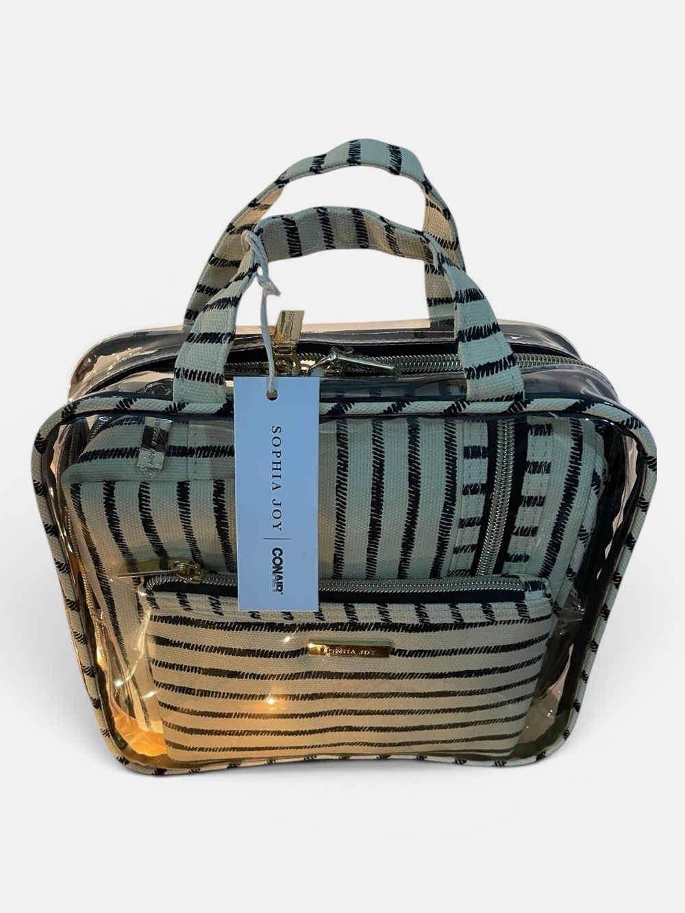 NWT Sophia Joy x Conair 3-Piece Clear & Striped Travel Organizer Set